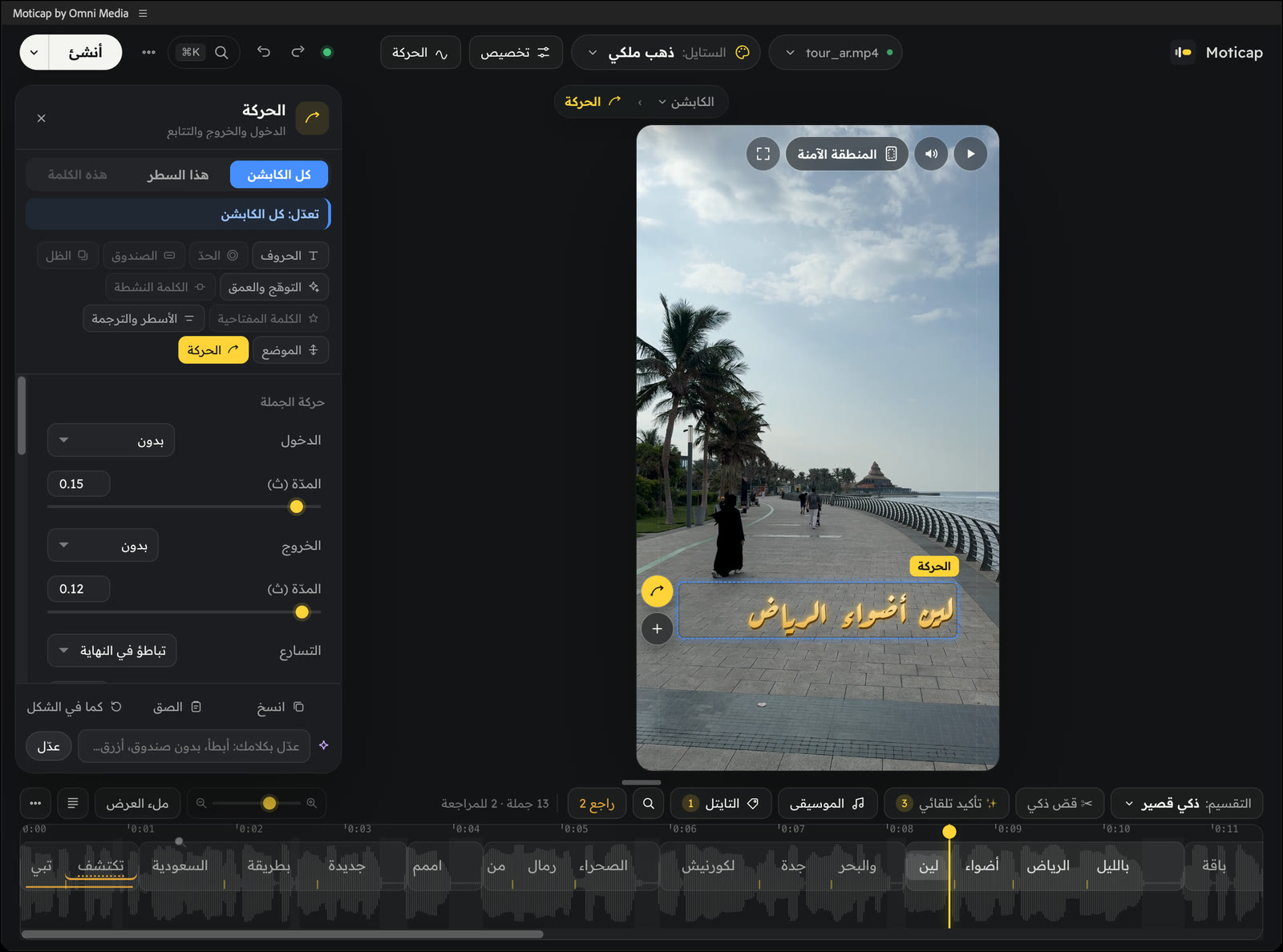 The Moticap panel inside After Effects, with the Motion part open